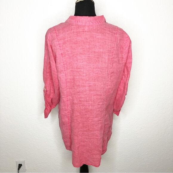 Habitat red pink lagenlook linen button down tunic top size Large - Picture 14 of 14